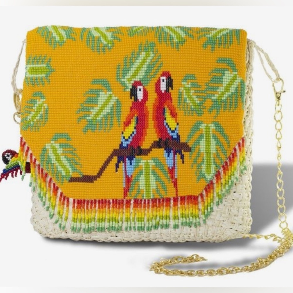 YUMAJAI Guacamaya Handmade Beaded Macaw Parrot Clutch Handbag Purse and Charm